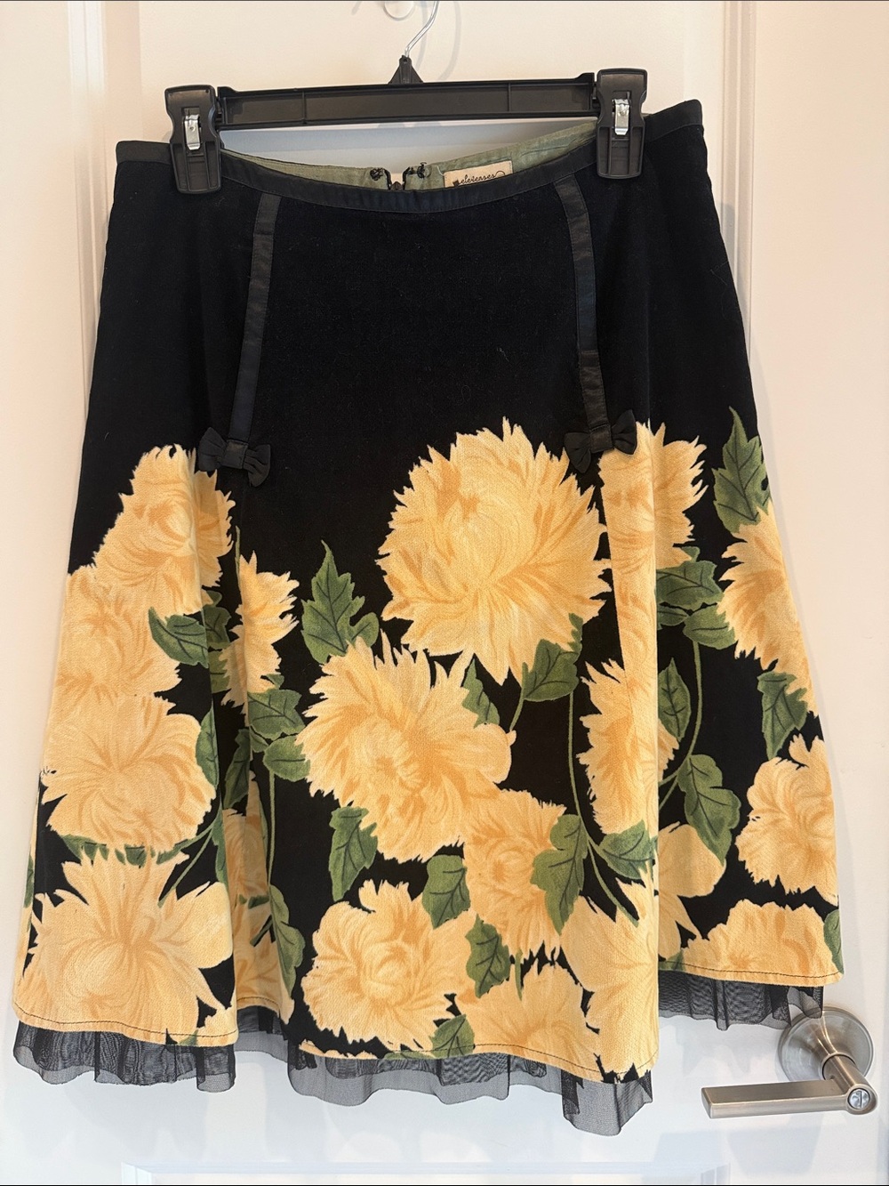 elevenses Black Skater Skirt with Yellow Floral Print